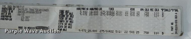 image for item LL9280 2016 Freightliner Cascadia  semi truck