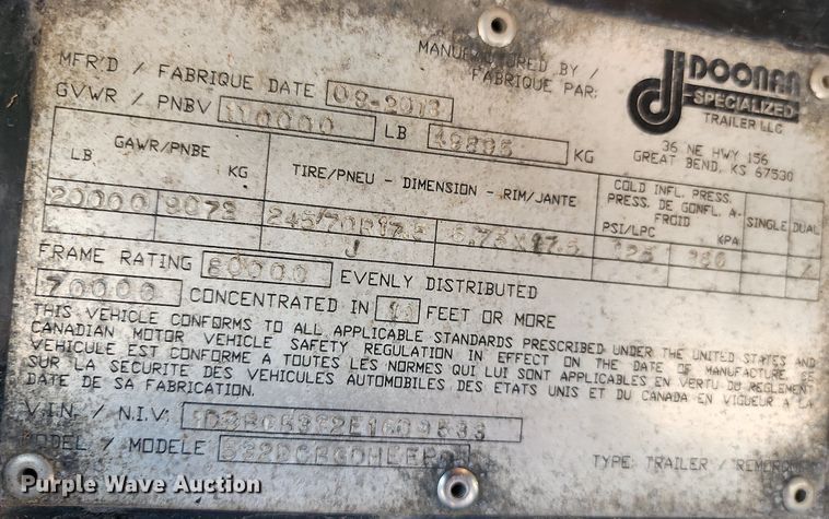 image for item MG9672 2014 Doonan 532DCBGDHEEPD  drop deck equipment trailer