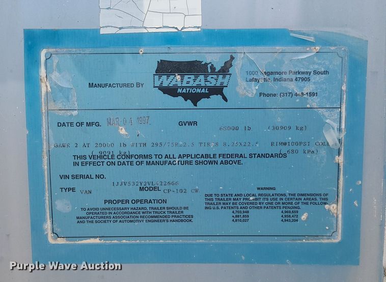 image for item MG9712 1997 Wabash CP-102  dry van trailer