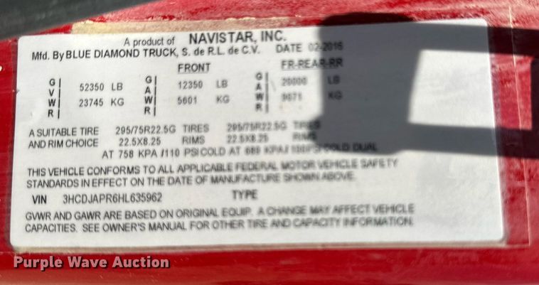 image for item ML9097 2017 International ProStar 122  semi truck