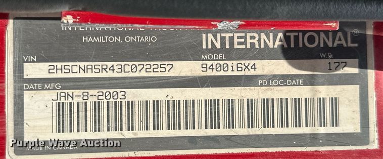 image for item ML9098 2003 International 9400i  semi truck