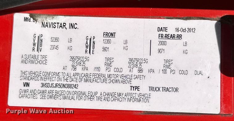 image for item ML9105 2013 International ProStar  semi truck