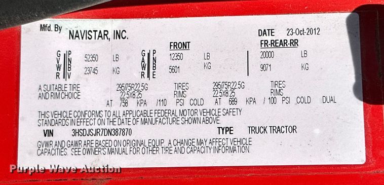 image for item ML9106 2013 International ProStar  semi truck