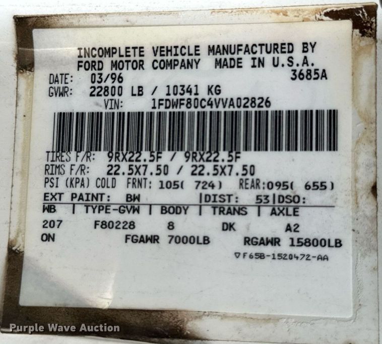 image for item ML9107 1997 Ford F800  flatbed truck