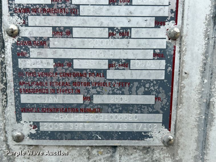 image for item NL9391 2009 Travis T/102  end dump trailer