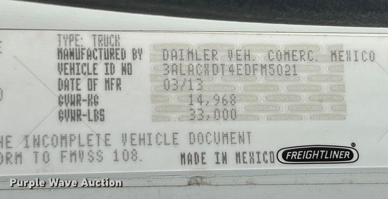 image for item NL9469 2014 Freightliner Business Class M2  box truck