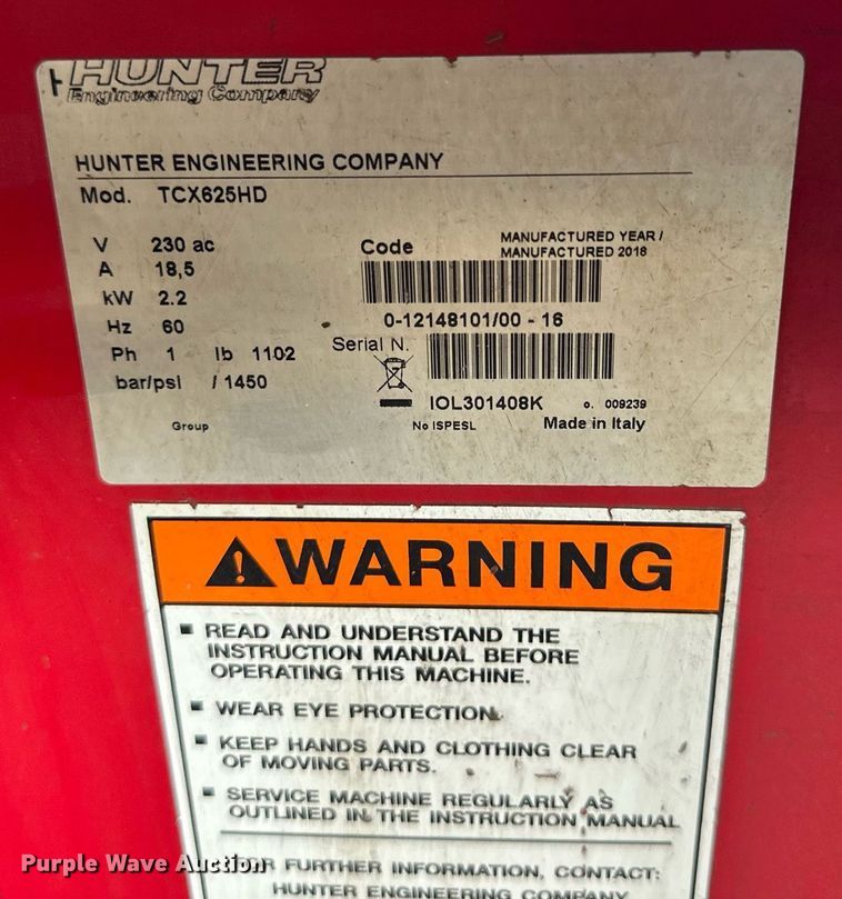 image for item NP9968 Hunter Engineering Company TCX625HD  tire machine