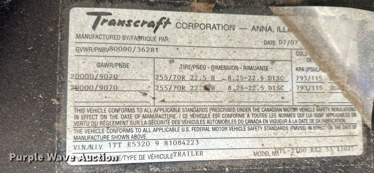 image for item NP9996 2008 Transcraft DTL-2100  drop deck equipment trailer