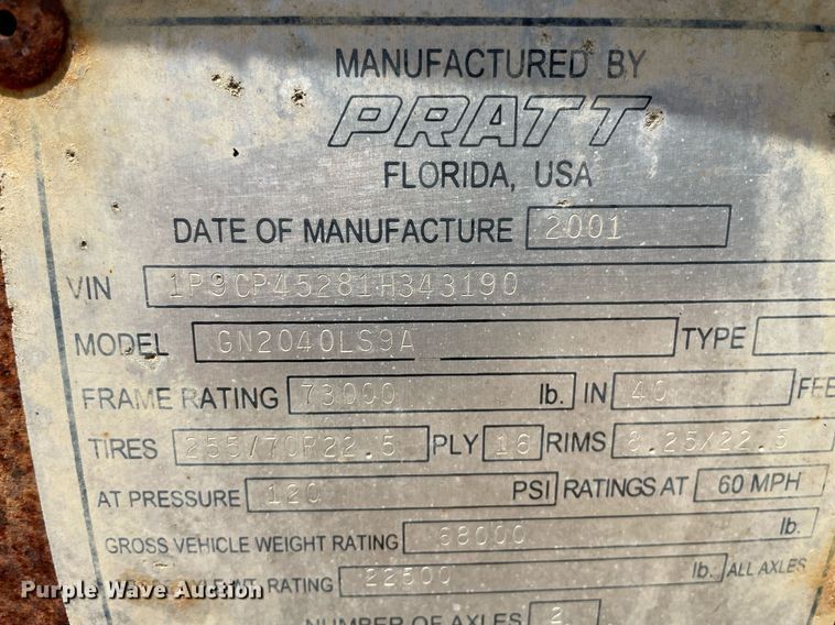 image for item NY9601 2001 Pratt GN2040LS9A  container trailer