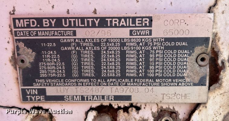 image for item OK9742 1996 Utility Trailers  side curtain trailer