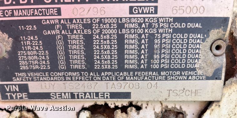 image for item OK9742 1996 Utility Trailers  side curtain trailer