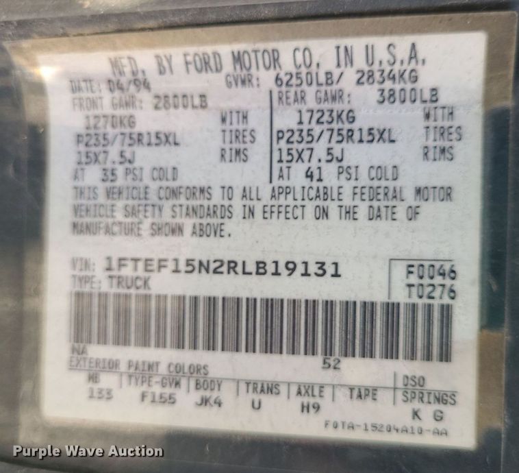 image for item DK1921 1994  Ford F150 XLT  pickup truck