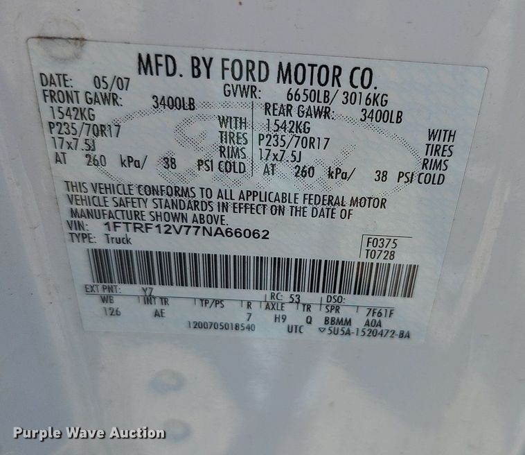 image for item DN8651 2007 Ford F150 XL  pickup truck