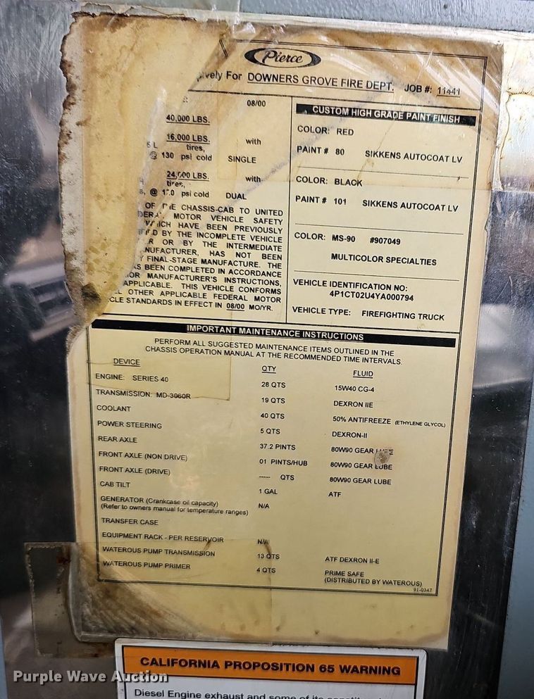 image for item DN8655 2000 Pierce  pumper fire truck