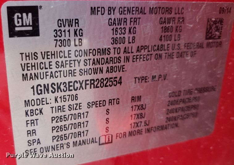 image for item DO2967 2015 Chevrolet Tahoe Police  SUV