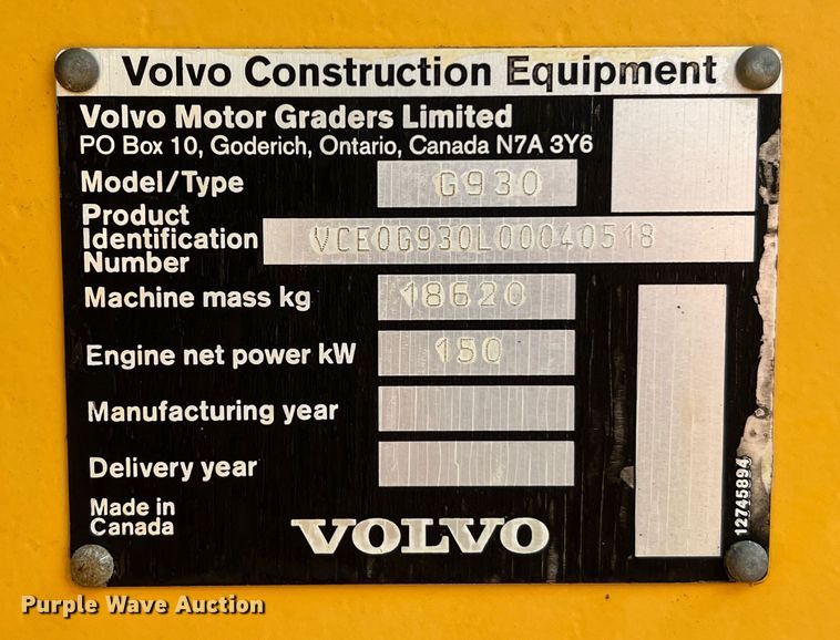 image for item DQ2147 2008 Volvo G930  motor grader