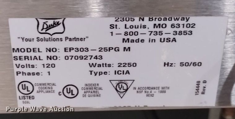 image for item EO9924 Duke EP303-25PG M  steam table