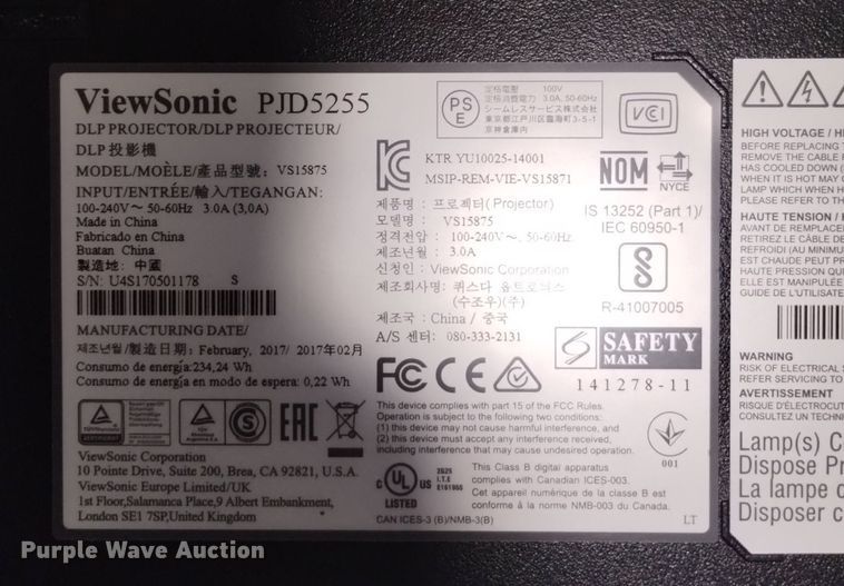 image for item EO9935 (11) 2017 ViewSonic PJ5255 projectors