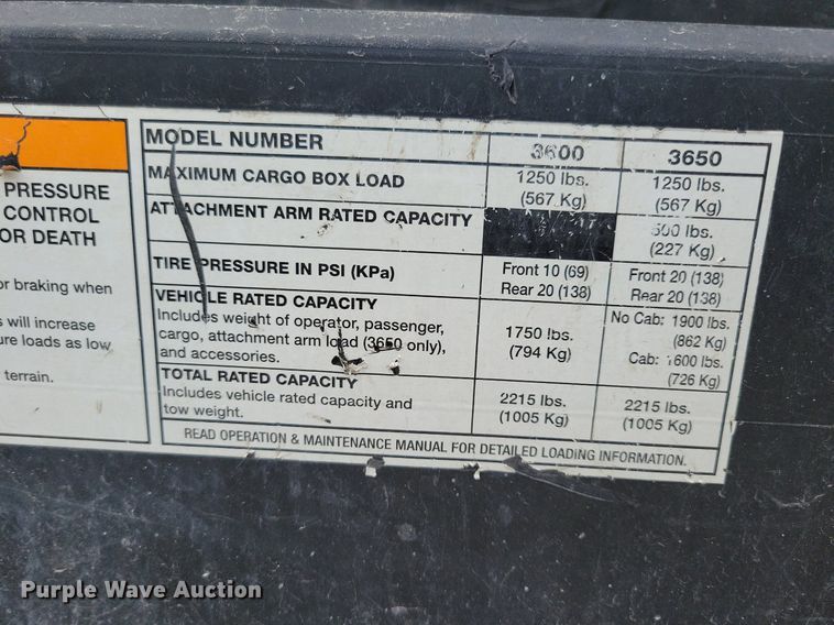 image for item IQ9825 2018 Bobcat 3650  utility vehicle