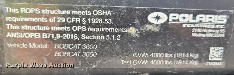 image for item IQ9825 2018 Bobcat 3650  utility vehicle