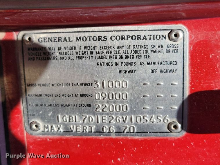 image for item IQ9870 1986 Chevrolet C70  fire truck