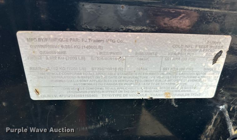 image for item JX9025 2011 PJ  tilt deck equipment trailer