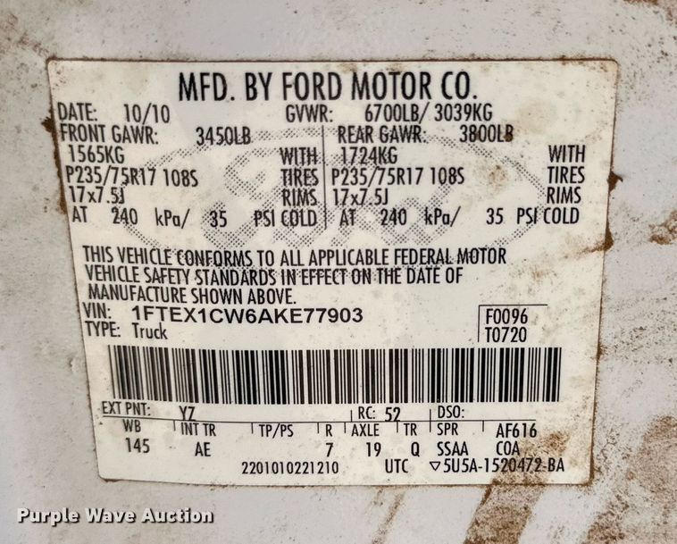 image for item KM9834 2010 Ford F150 XL  SuperCab pickup truck