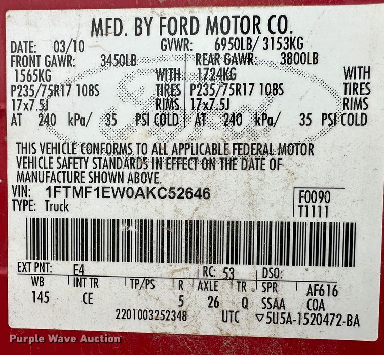 image for item KX9075 2010 Ford F150  pickup truck