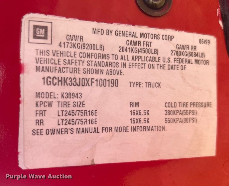 image for item LE9704 1999 Chevrolet K3500  Crew Cab brush fire truck