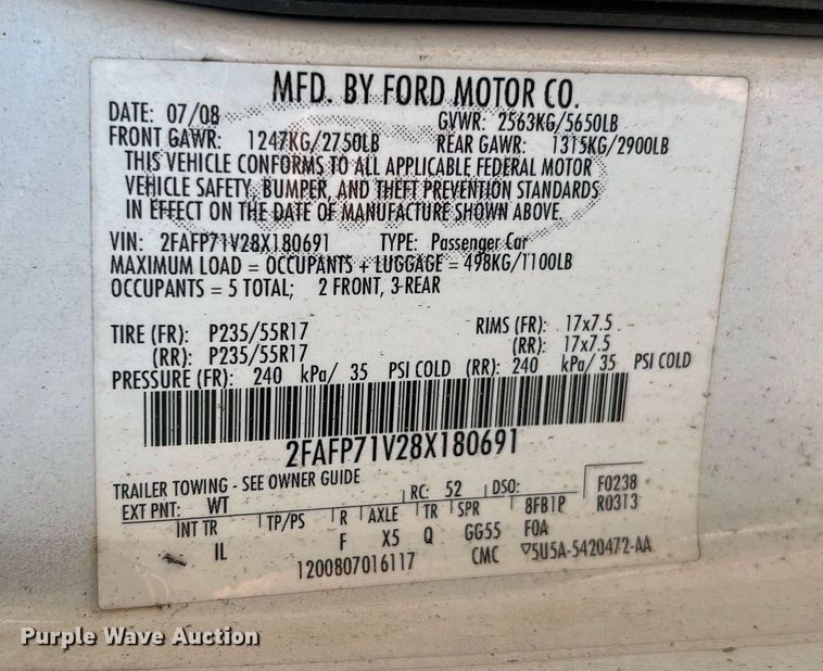 image for item LF9387 2008 Ford Crown Victoria Police Interceptor