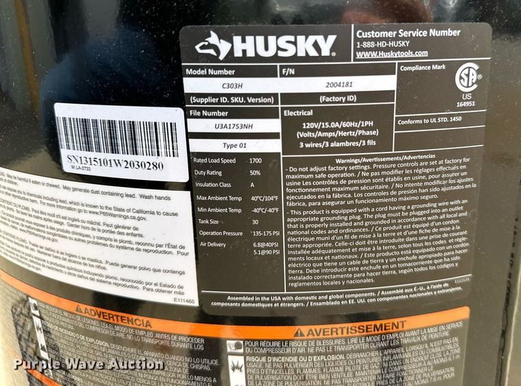 image for item LM9911 Husky C303H  air compressor