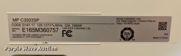 image for item LM9919 Savin MP C3503  multifunction printer