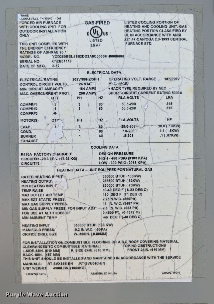 image for item LM9956 Trane Voyager  HVAC unit
