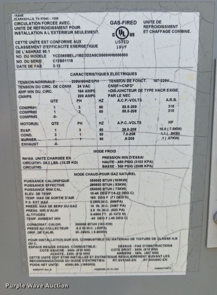 image for item LM9956 Trane Voyager  HVAC unit