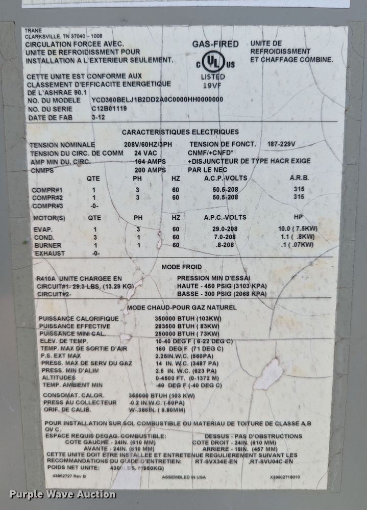 image for item LM9957 Trane Voyager  HVAC unit