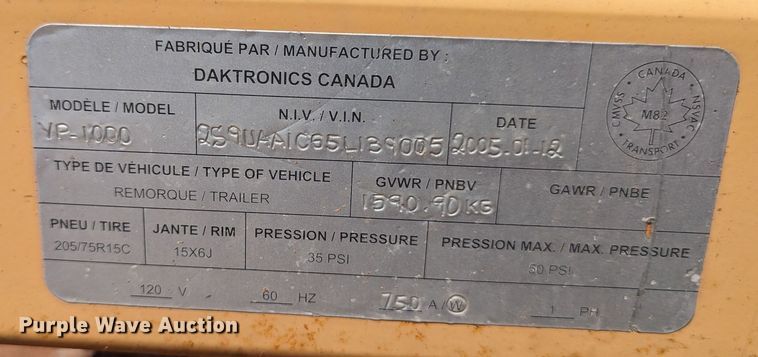 image for item LM9973 Daktronics  message board trailer