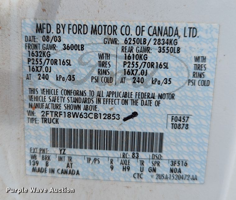 image for item LN9001 2003 Ford F150  pickup truck