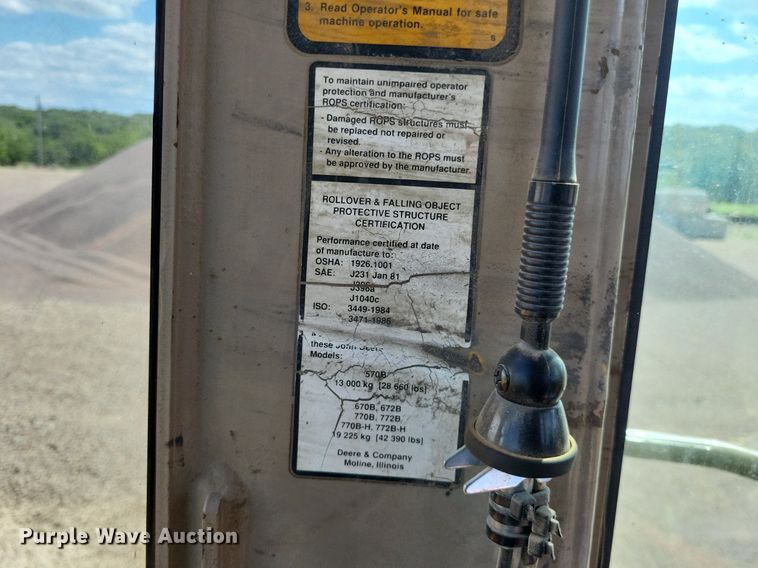 image for item LS9631 1992 John Deere 770B-H  motor grader