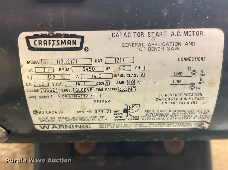image for item MG9410 Sears Craftsman 113-299040  table saw