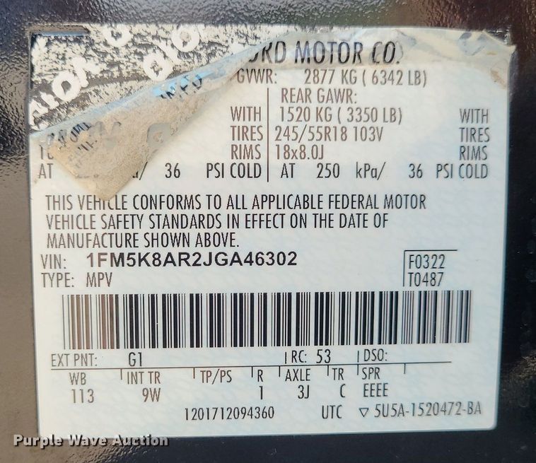 image for item MG9549 2018 Ford Explorer Police Interceptor  SUV