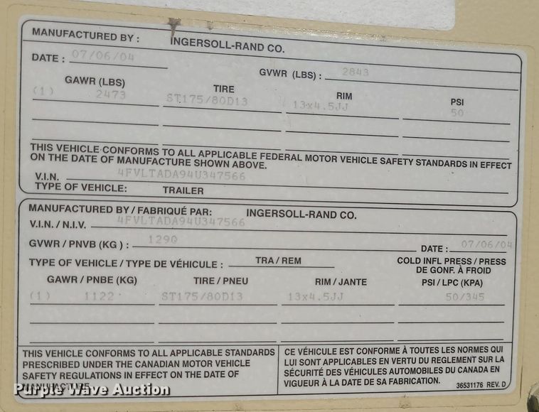 image for item MG9550 2004 Ingersoll Rand L8  light plant