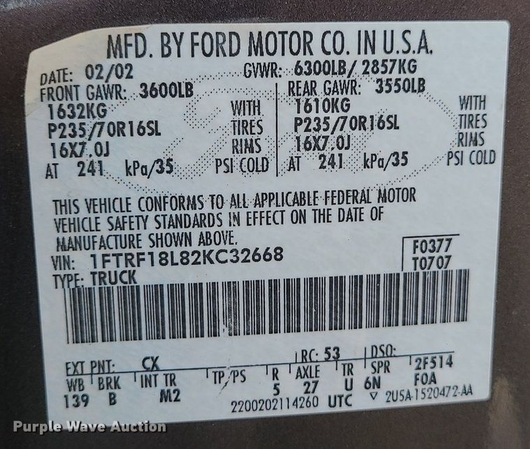 image for item MG9617 2002 Ford F150  pickup truck