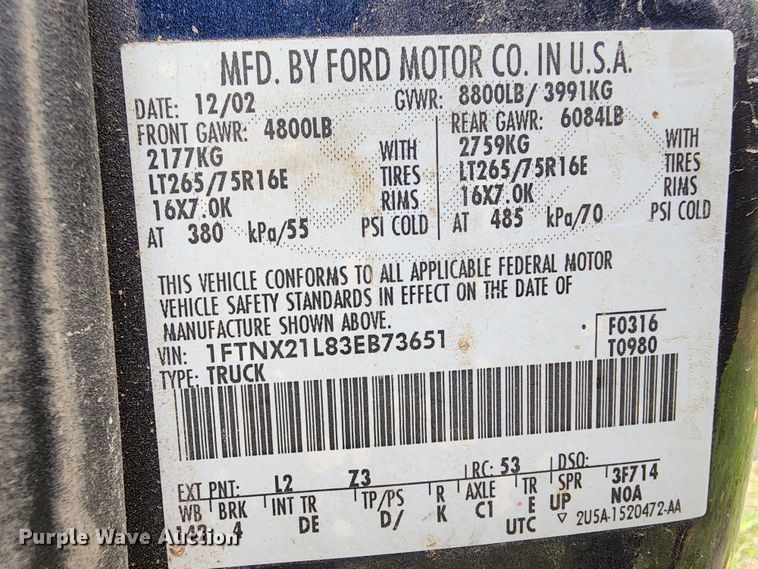 image for item MG9618 2003 Ford F250 Super Duty  SuperCab pickup truck