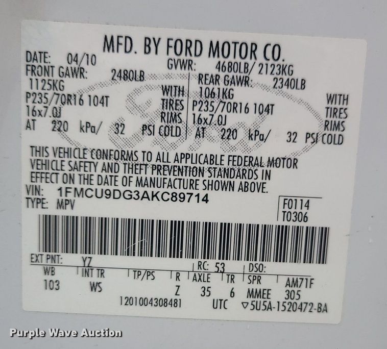 image for item MG9676 2010 Ford Escape XLT  SUV