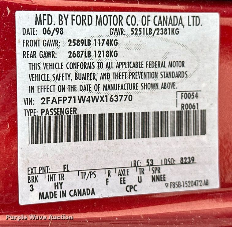 image for item ML9077 1998 Ford Crown Victoria Police Interceptor