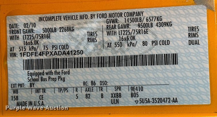 image for item ML9124 2010 Ford Econoline E450 Super Duty  school bus