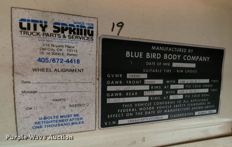 image for item MY9492 1990 Blue Bird  TC2000  school bus