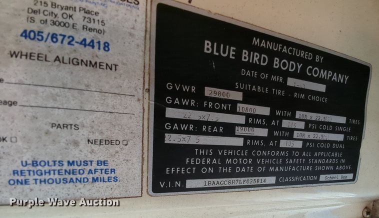 image for item MY9492 1990 Blue Bird  TC2000  school bus