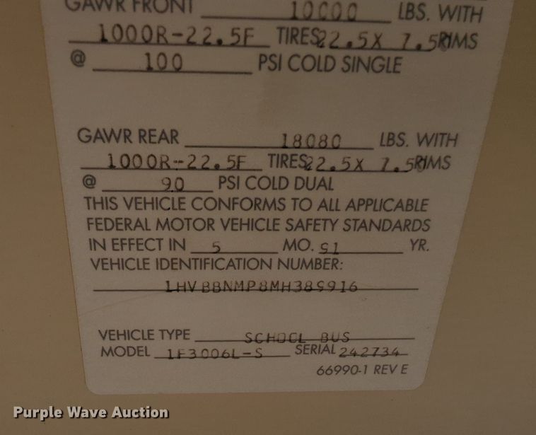 image for item MY9494 1991 International 3800  school bus