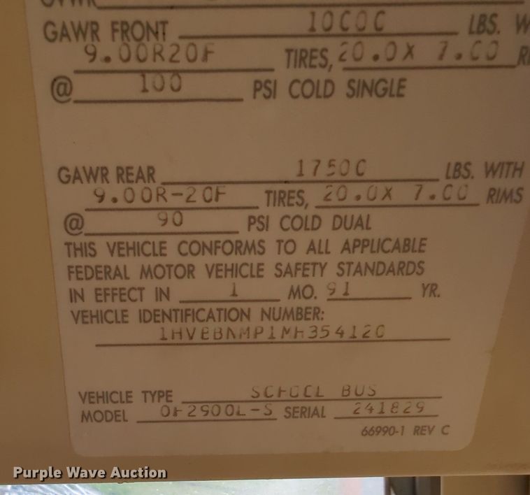 image for item MY9495 1991 International 3800  school bus